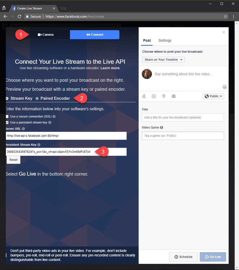 Facebook Live Stream Setup