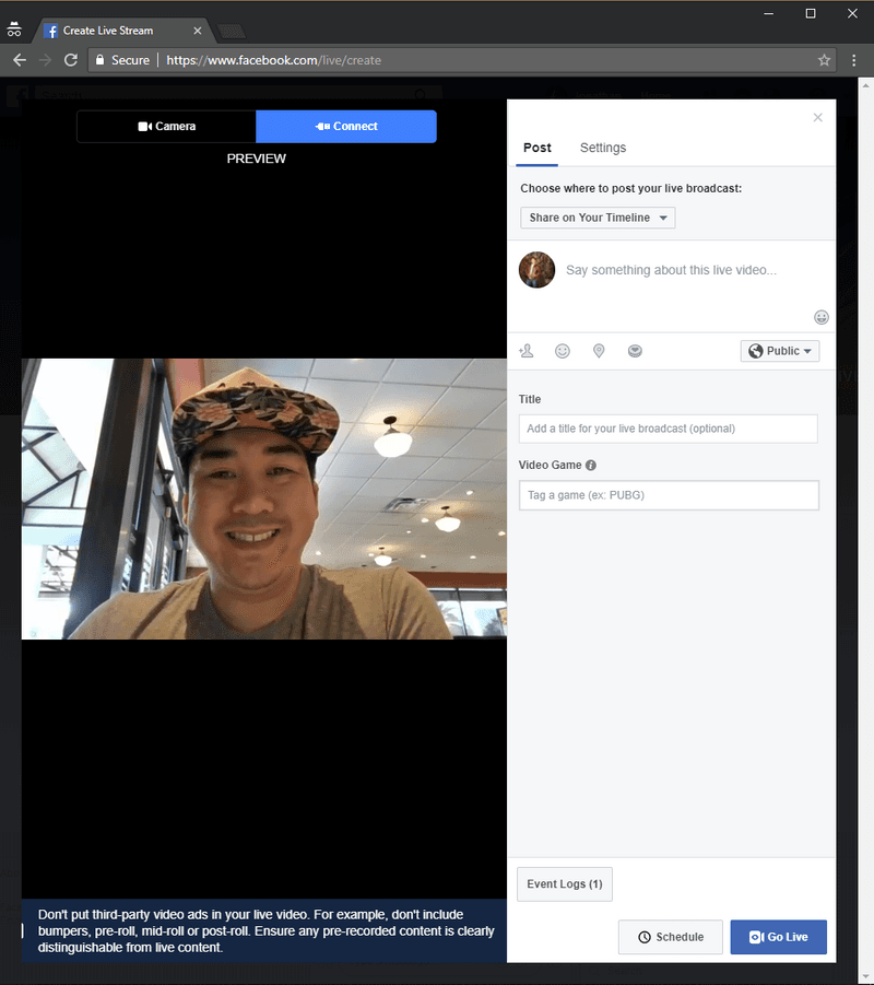 Facebook Live Stream Page